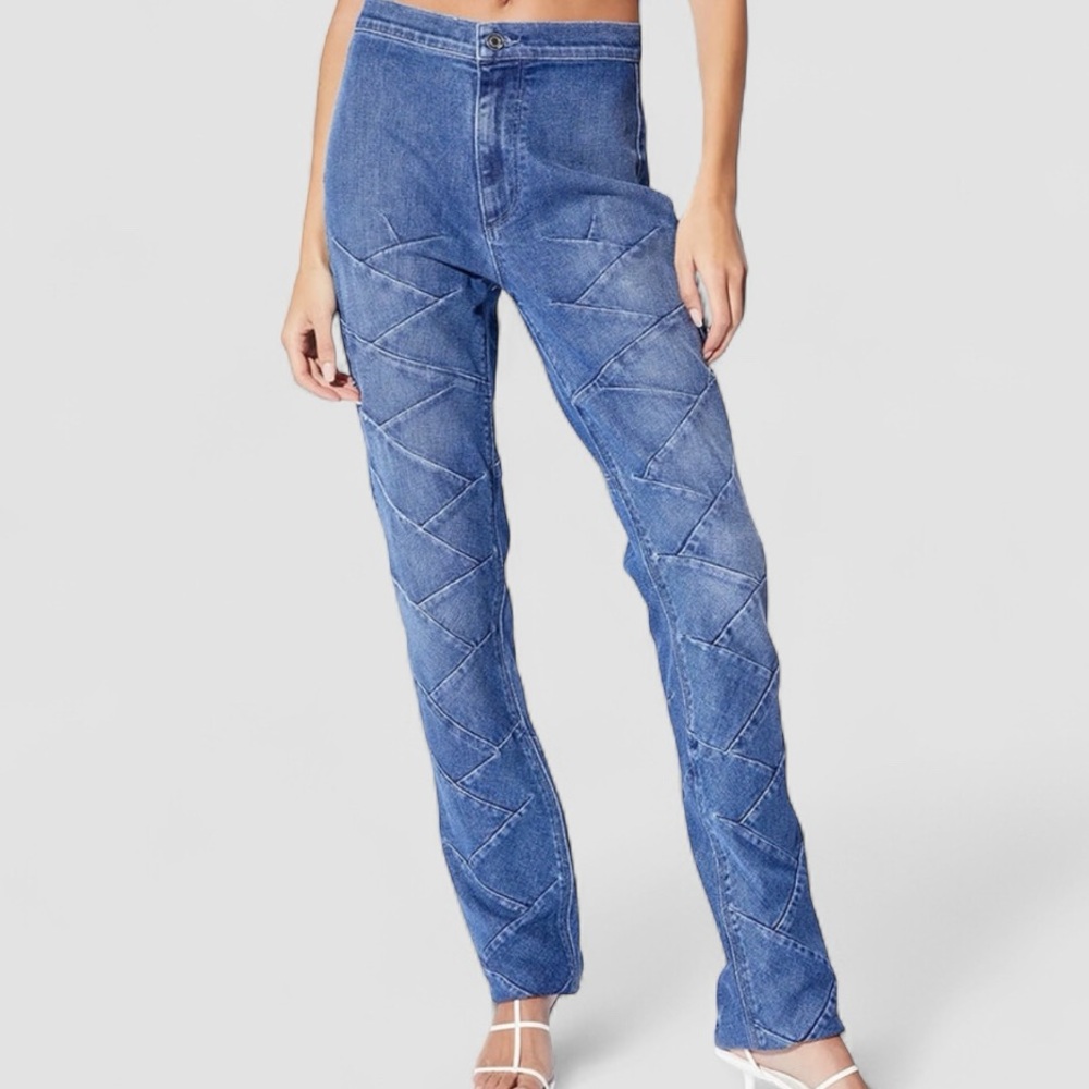 RtA Carlota Jean high waisted straight jean braided detail blue jeans size 25